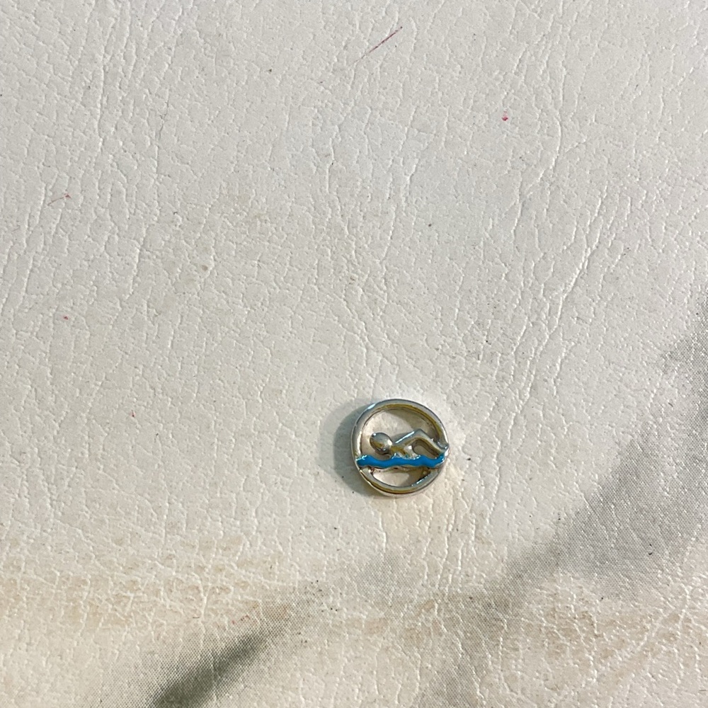 Small Silver Swimmer Charm with Blue Enamel Accent